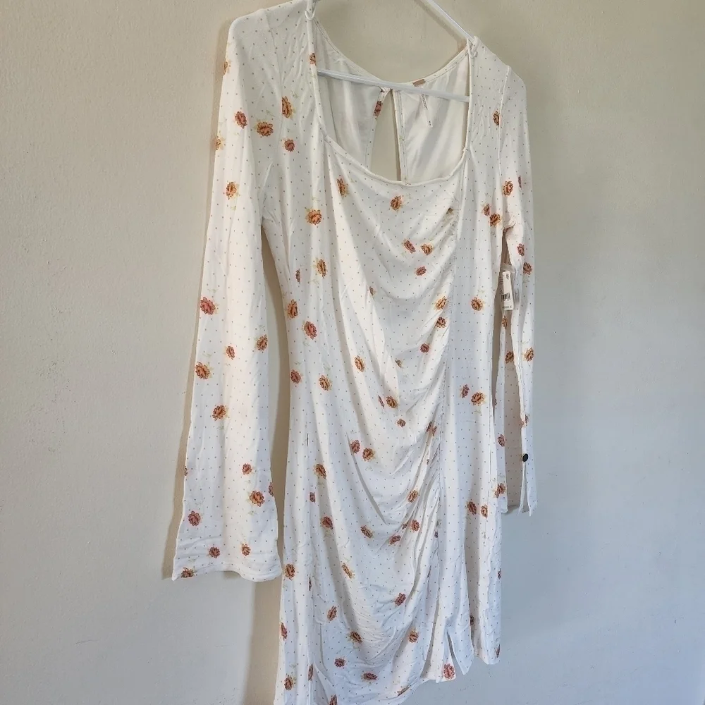 Free People Celia mini Dress, square neck micro polka-dot and flowers size med